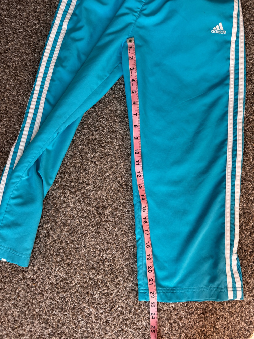 Capri Adidas Women's Teal Blue Track Pants with White Stripes - Picture 9 of 10